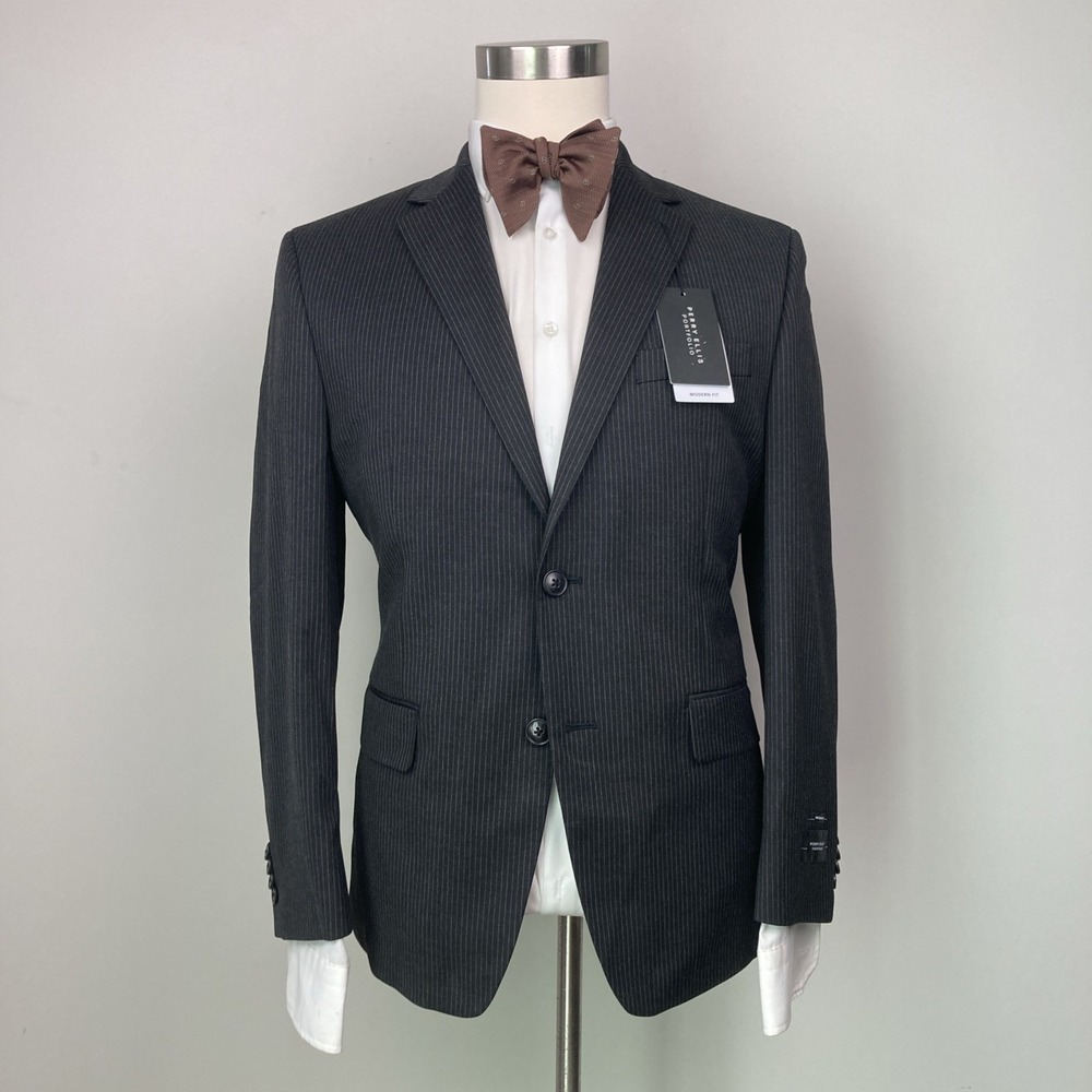 Perry Ellis Modern Fit Blazer Mens 40S Striped Black Or Grey Stretch Suit Jacket